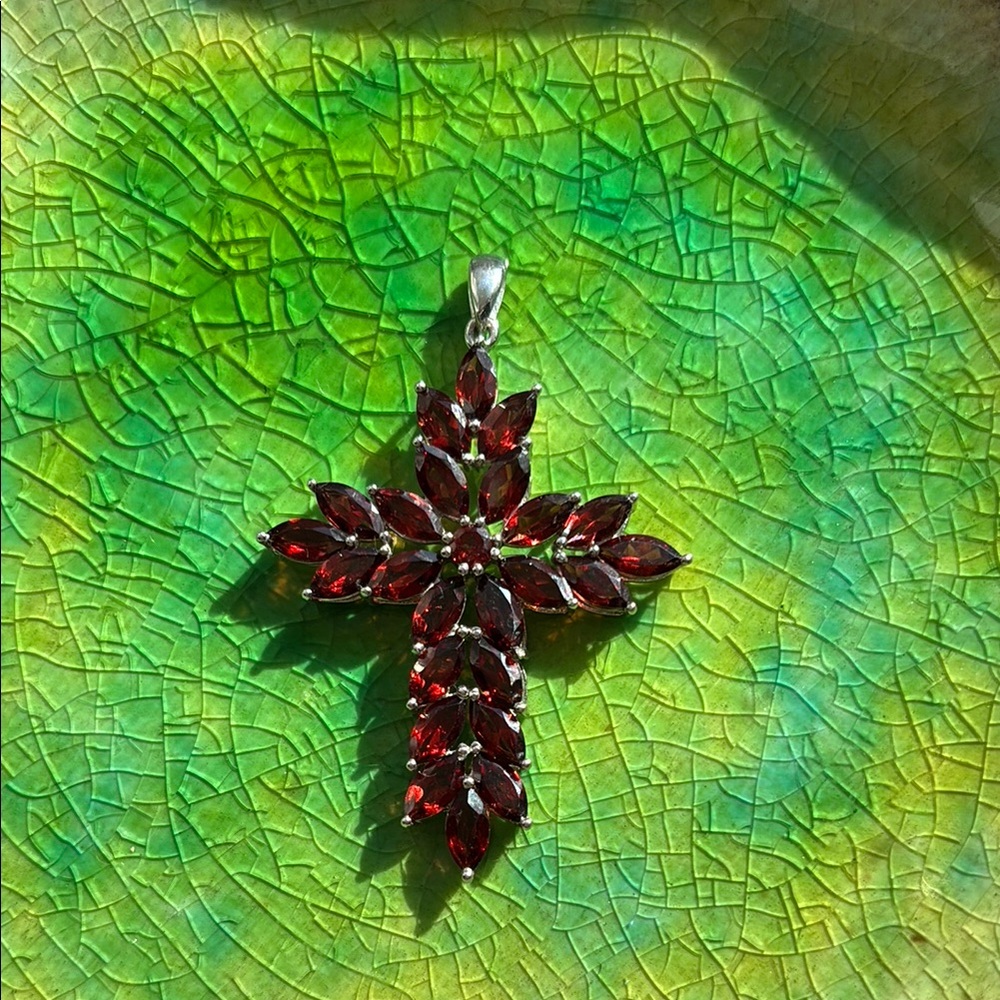 Garnet and 925 silver Cross Pendant